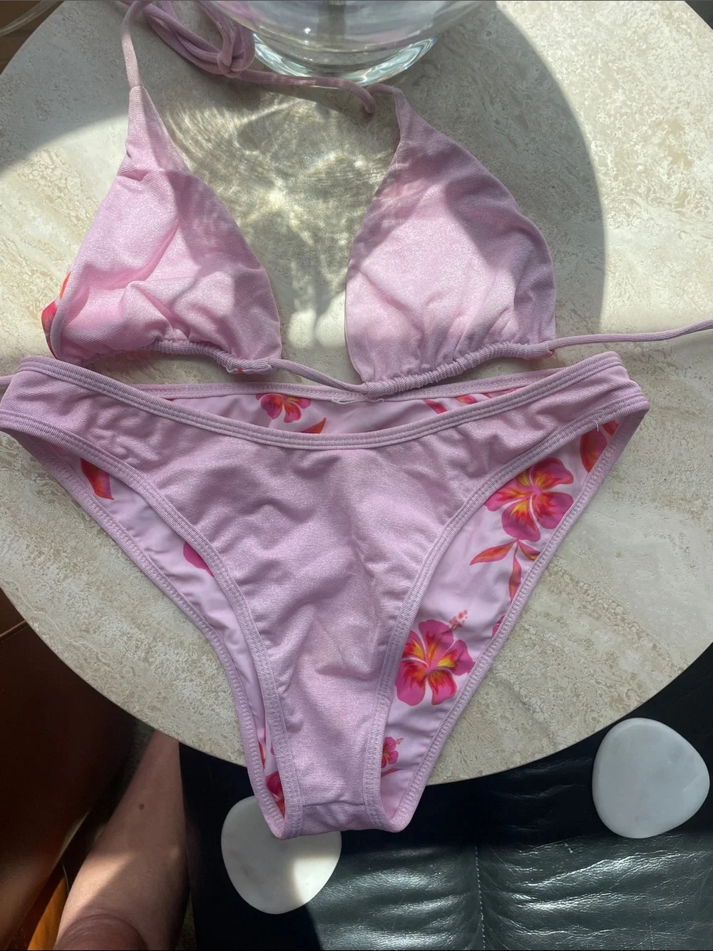 Pink Floral Triangle Bikini Set
